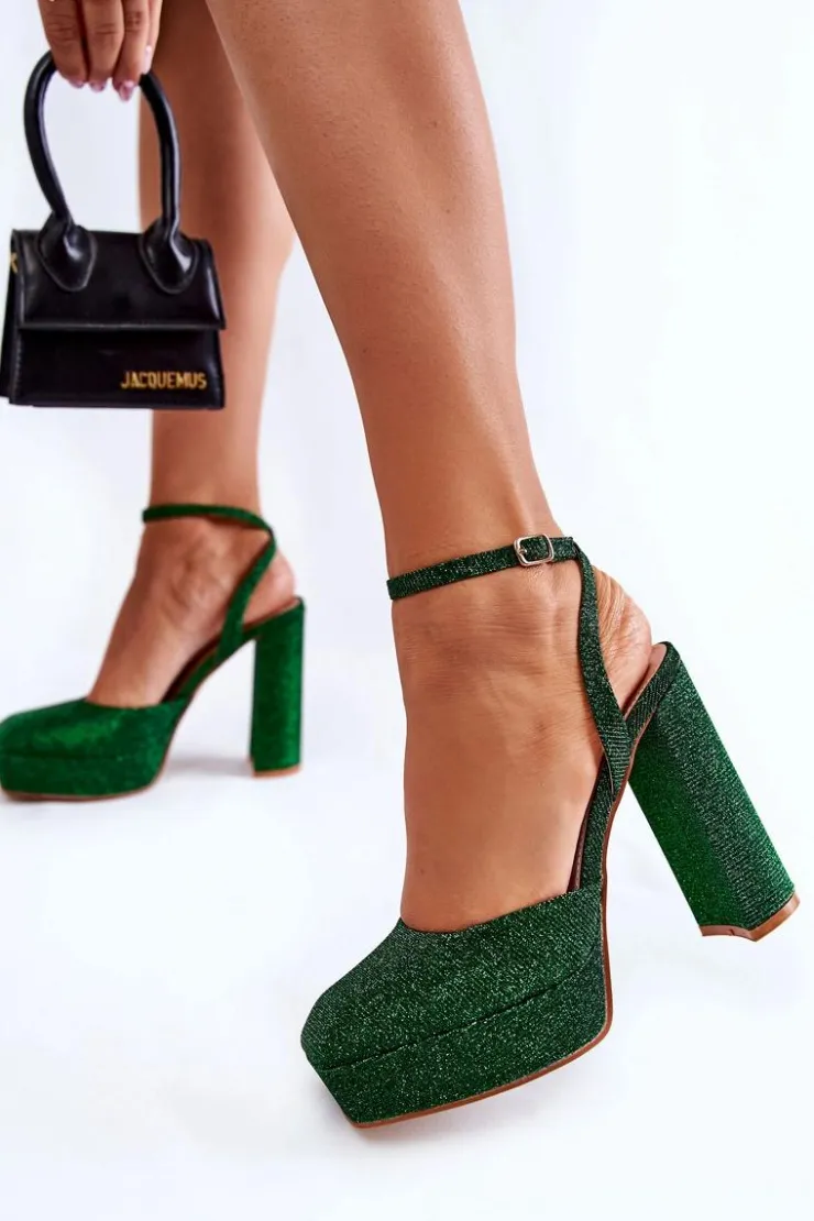 Damskie Boto Damskie Sandały Brokatowe Na Słupku Zielone Rosel