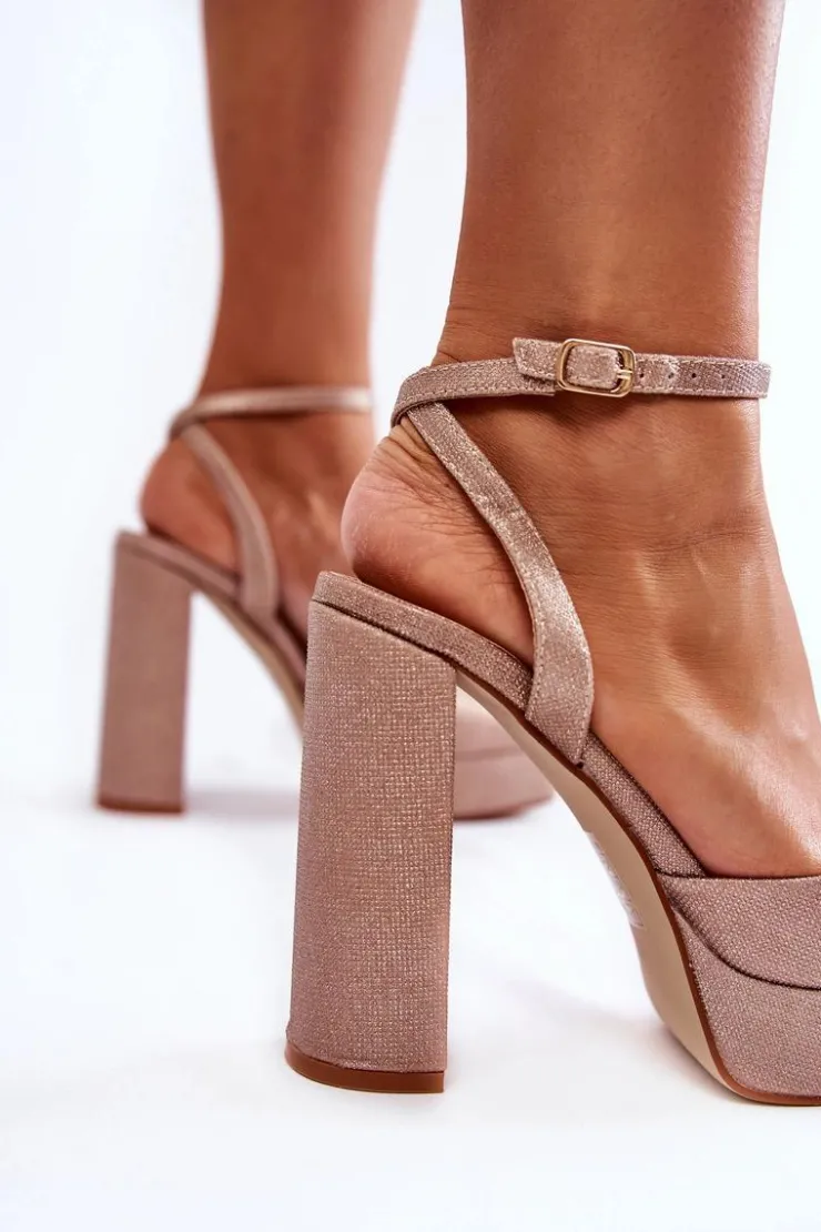 Boto Sandały Na Słupku|Sandały Na Obcasie*Damskie Sandały Brokatowe Na Słupku Złote Rosel Złoty