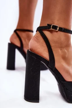 Damskie Boto Damskie Sandały Brokatowe Na Słupku Czarne Rosel