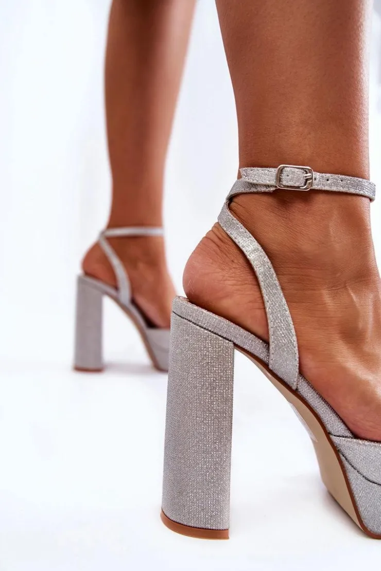 Clearance Boto Damskie Sandały Brokatowe Na Słupku Srebrne Rosel Srebrny