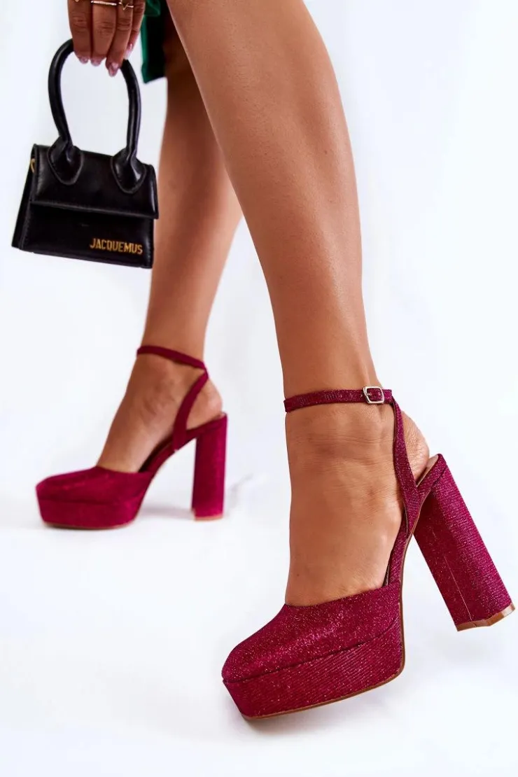 Boto Sandały Na Słupku|Sandały Na Obcasie*Damskie Sandały Brokatowe Na Słupku Ciemnoróżowe Rosel Różowy