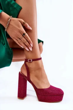 Boto Sandały Na Słupku|Sandały Na Obcasie*Damskie Sandały Brokatowe Na Słupku Ciemnoróżowe Rosel Różowy