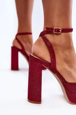 Boto Sandały Na Słupku|Sandały Na Obcasie*Damskie Sandały Brokatowe Na Słupku Ciemnoróżowe Rosel Różowy