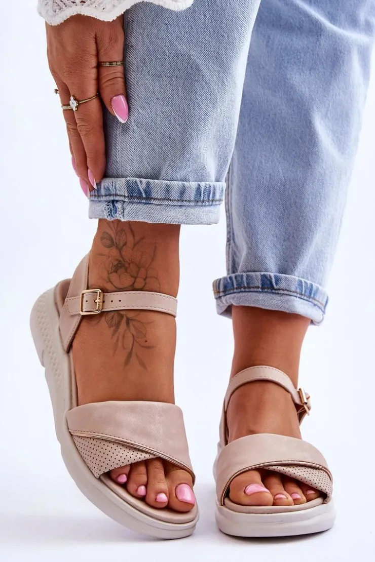 Damskie Evento Damskie Sandały Comfort Shoe Na Koturnie Nude Ingrid