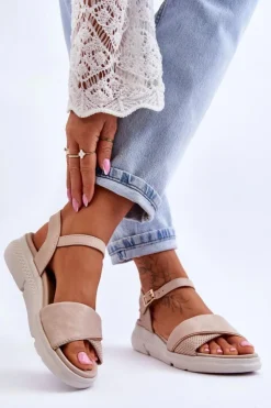 Damskie Evento Damskie Sandały Comfort Shoe Na Koturnie Nude Ingrid