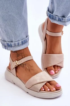 Damskie Evento Damskie Sandały Comfort Shoe Na Koturnie Nude Ingrid