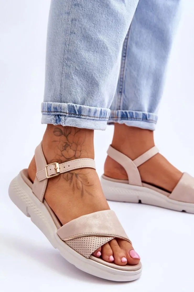 Damskie Evento Damskie Sandały Comfort Shoe Na Koturnie Nude Ingrid