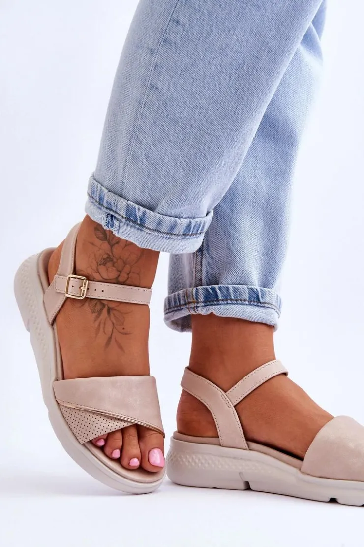 Damskie Evento Damskie Sandały Comfort Shoe Na Koturnie Nude Ingrid