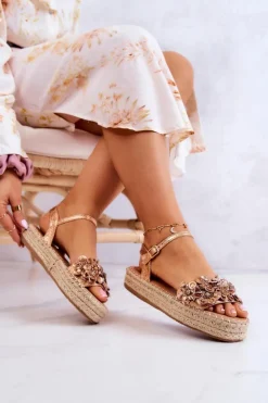 Sale Boto Damskie Sandały Espadryle Z Kwiatami Różowe Złoto Marlon