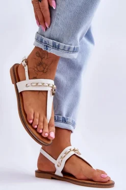 Damskie Boto Damskie Sandały Japonki Z Łańcuszkiem Białe Jessica