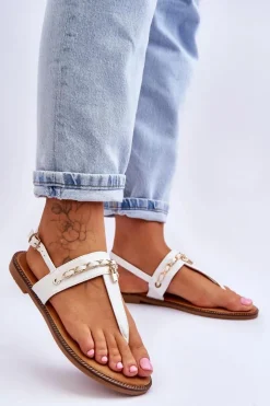 Damskie Boto Damskie Sandały Japonki Z Łańcuszkiem Białe Jessica