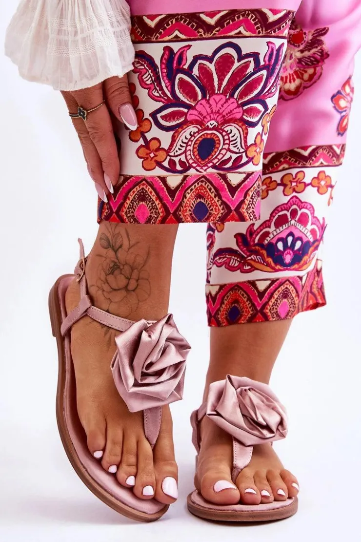 Best Boto Damskie Sandały Japonki Z Materiałową Różą Nude Carisma Różowy