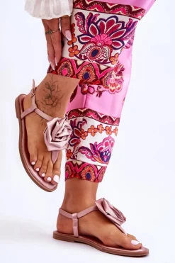 Best Boto Damskie Sandały Japonki Z Materiałową Różą Nude Carisma Różowy