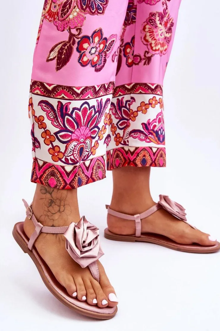 Best Boto Damskie Sandały Japonki Z Materiałową Różą Nude Carisma Różowy