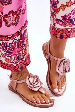 Best Boto Damskie Sandały Japonki Z Materiałową Różą Nude Carisma Różowy