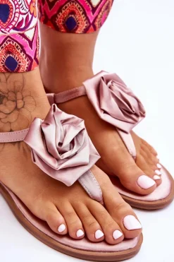 Best Boto Damskie Sandały Japonki Z Materiałową Różą Nude Carisma Różowy