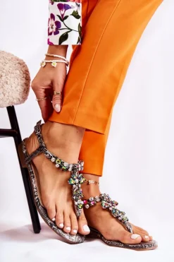 Damskie Boto Damskie Sandały Japonki Z Cyrkoniami Szare Ivanne