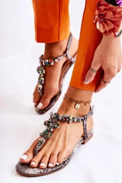 Damskie Boto Damskie Sandały Japonki Z Cyrkoniami Szare Ivanne