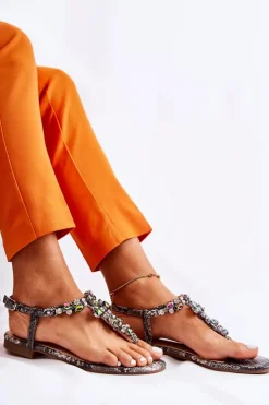 Damskie Boto Damskie Sandały Japonki Z Cyrkoniami Szare Ivanne