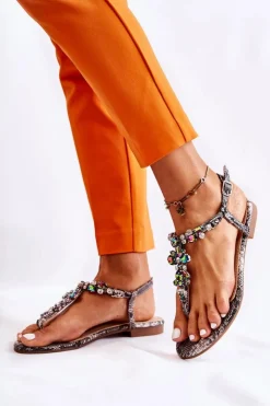 Damskie Boto Damskie Sandały Japonki Z Cyrkoniami Szare Ivanne