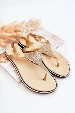 Boto Sandały Płaskie*Damskie Sandały Japonki Z Ozdobami Złote Atlanta