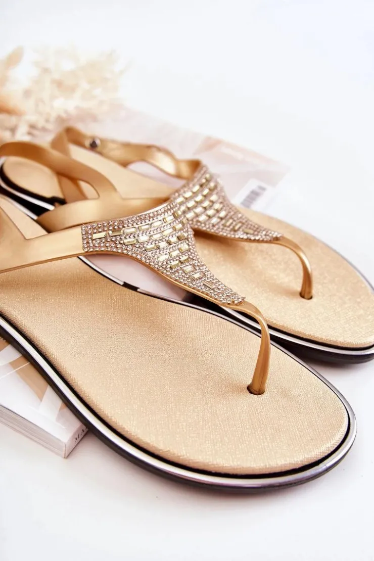 Boto Sandały Płaskie*Damskie Sandały Japonki Z Ozdobami Złote Atlanta