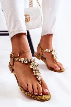 Boto Sandały Płaskie*Damskie Sandały Japonki Z Cyrkoniami Żółte Ivanne