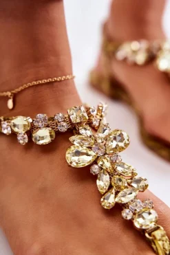 Boto Sandały Płaskie*Damskie Sandały Japonki Z Cyrkoniami Żółte Ivanne