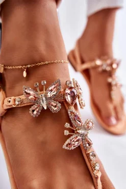 Damskie Boto Damskie Sandały Japonki Z Ozdobnymi Motylami Pomarańczowe Lonnie