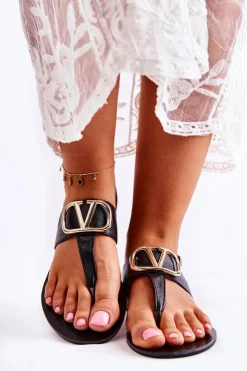 Best Boto Damskie Sandały Japonki Z Ozdobą Czarne Calia