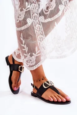 Best Boto Damskie Sandały Japonki Z Ozdobą Czarne Calia