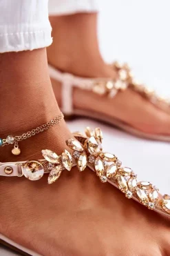 Clearance Boto Damskie Sandały Japonki Z Ozdobnym Paskiem Beżowe Daylight