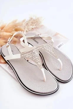 Best Boto Damskie Sandały Japonki Z Ozdobami Białe Atlanta