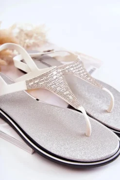 Best Boto Damskie Sandały Japonki Z Ozdobami Białe Atlanta