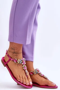 New Boto Damskie Sandały Japonki Z Kamieniami Fuksja Lenisa
