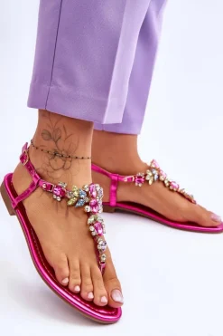 New Boto Damskie Sandały Japonki Z Kamieniami Fuksja Lenisa