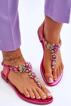 New Boto Damskie Sandały Japonki Z Kamieniami Fuksja Lenisa