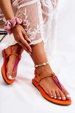 Damskie Boto Damskie Sandały Japonki Z Muszelką Pomarańczowe Candell