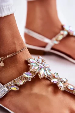 Damskie Boto Damskie Sandały Japonki Z Cyrkoniami Srebrne Solea