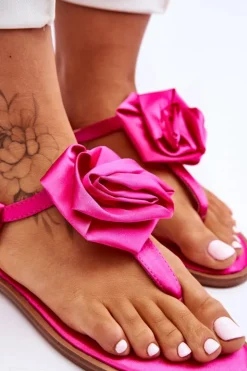 Damskie Boto Damskie Sandały Japonki Z Materiałową Różą Fuksja Carisma