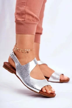 Laura Messi Damskie Sandały Skórzane 1116 Snake Srebrne Vollare