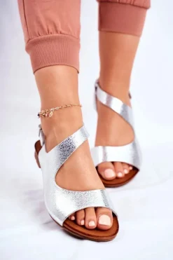 Laura Messi Damskie Sandały Skórzane 1116 Snake Srebrne Vollare