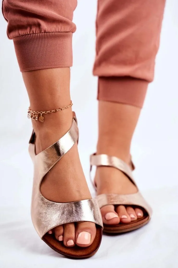 Laura Messi Damskie Sandały 1116 Skórzane Złote Vollare