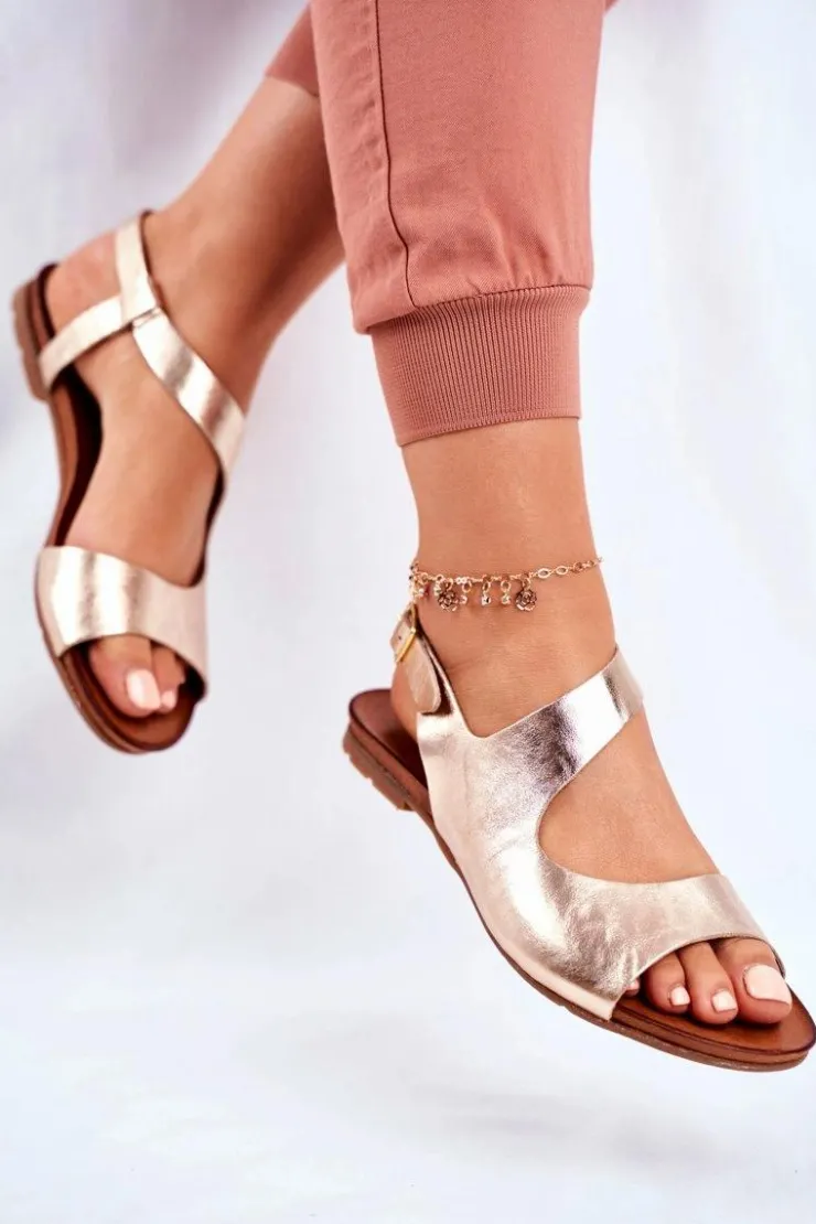 Laura Messi Damskie Sandały 1116 Skórzane Złote Vollare