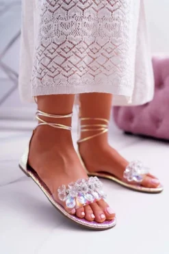 Boto Sandały Płaskie*Damskie Sandały Lu Boo Kryształy Różowe Madina