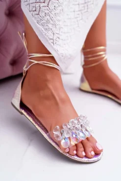 Boto Sandały Płaskie*Damskie Sandały Lu Boo Kryształy Różowe Madina