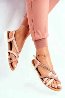 Sale Boto Damskie Sandały Lu Boo Z Cyrkoniami 406-6 Różowe Złoto Feen