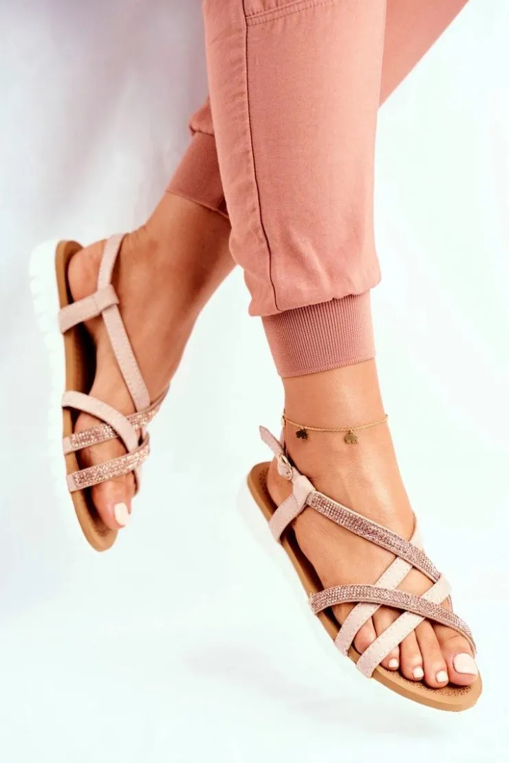 Sale Boto Damskie Sandały Lu Boo Z Cyrkoniami 406-6 Różowe Złoto Feen