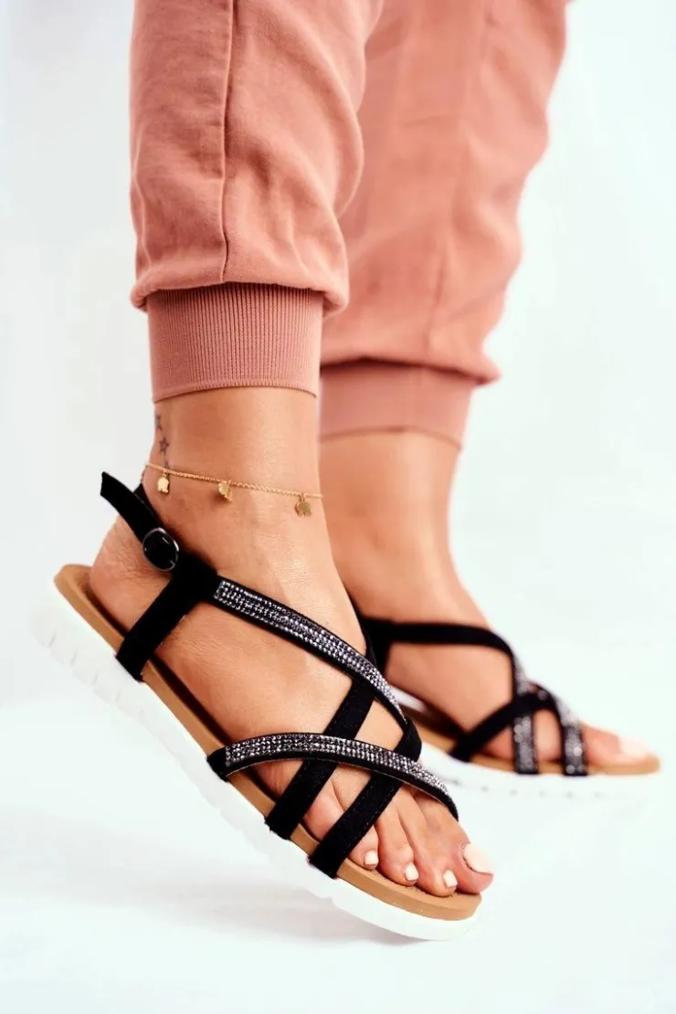 Damskie Boto Damskie Sandały Lu Boo Z Cyrkoniami 406-6 Czarne Feen