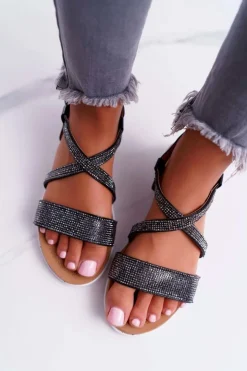 Damskie Boto Damskie Sandały Lu Boo Z Cyrkoniami 406-5 Czarne Stella